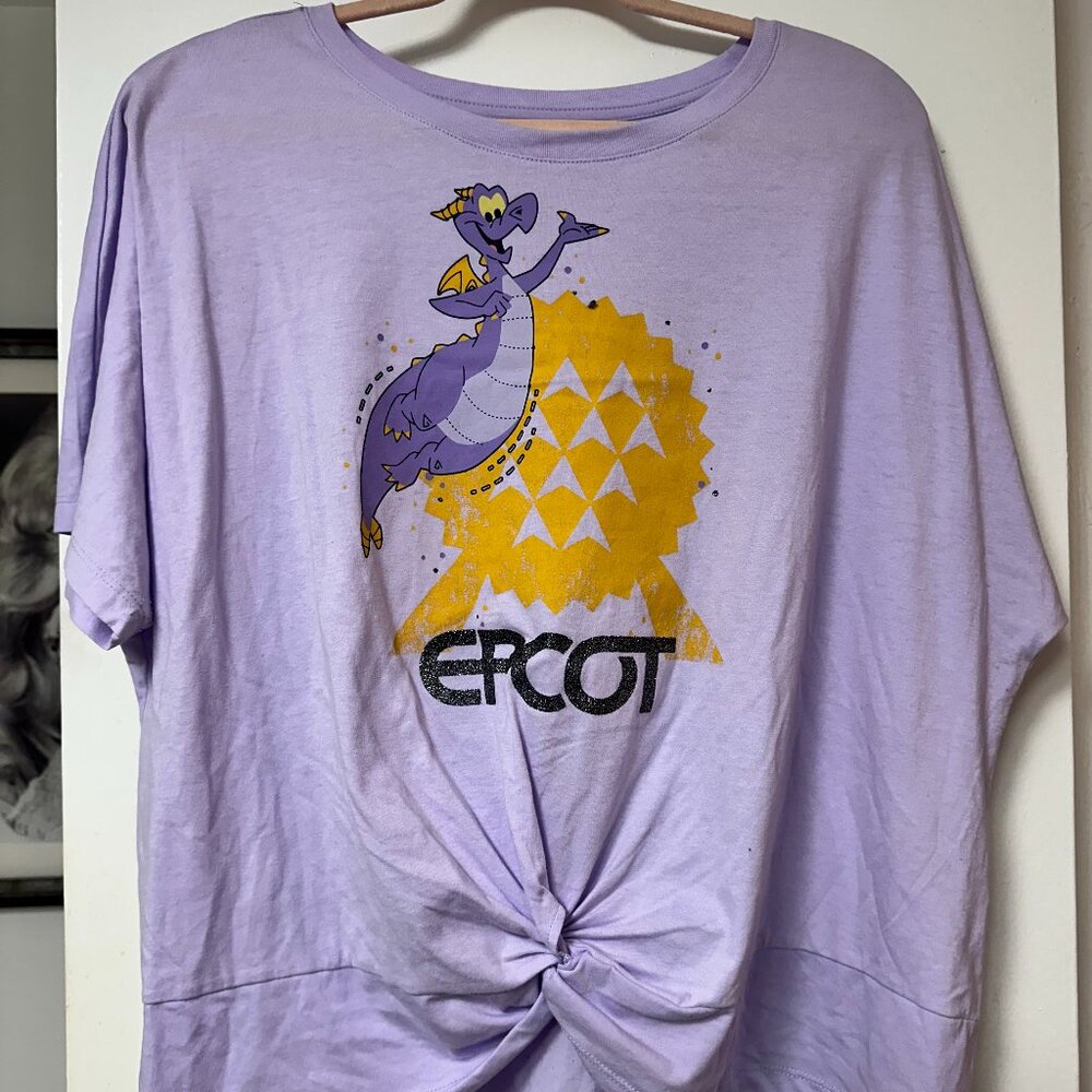 Disney EPCOT Figment Women's Tee Shirt, Purple Tie Front, Size XL
